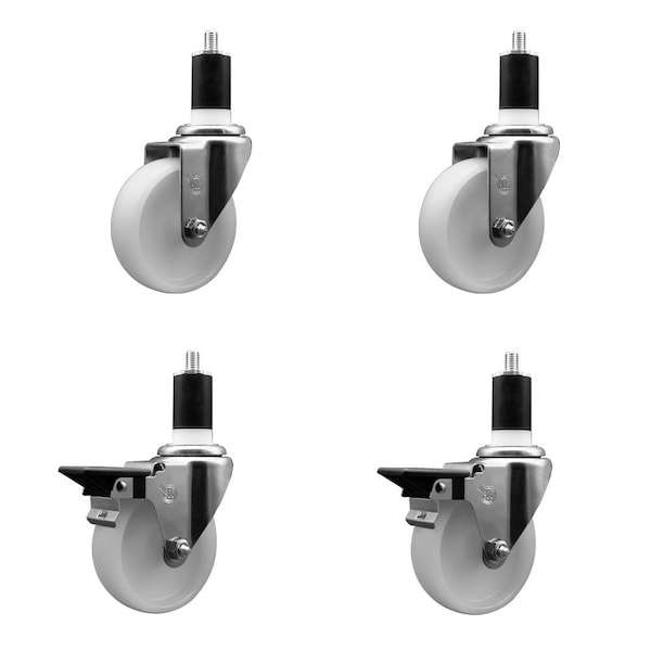 4'' Nylon Wheel Swivel 1-1/2'' Expanding Stem Caster Set 2 Brakes, 4PK